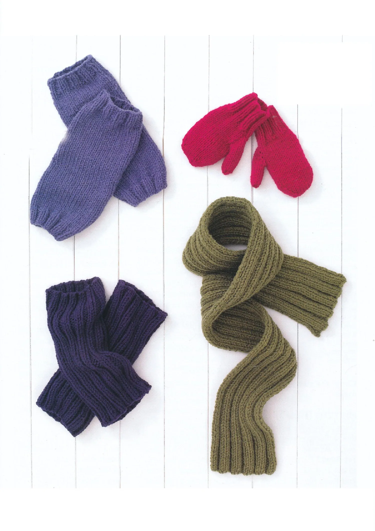 Aran Yarn Knitting Pattern for Kids Mittens Leg Warmers & Scarf (UKHKA 142)