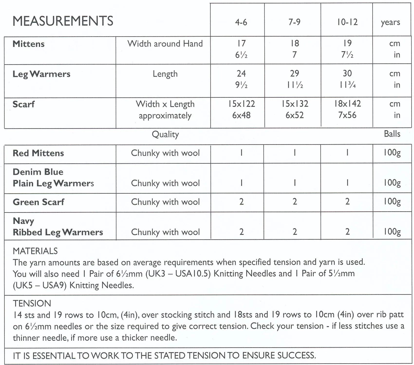 Aran Yarn Knitting Pattern for Kids Mittens Leg Warmers & Scarf (UKHKA 142)