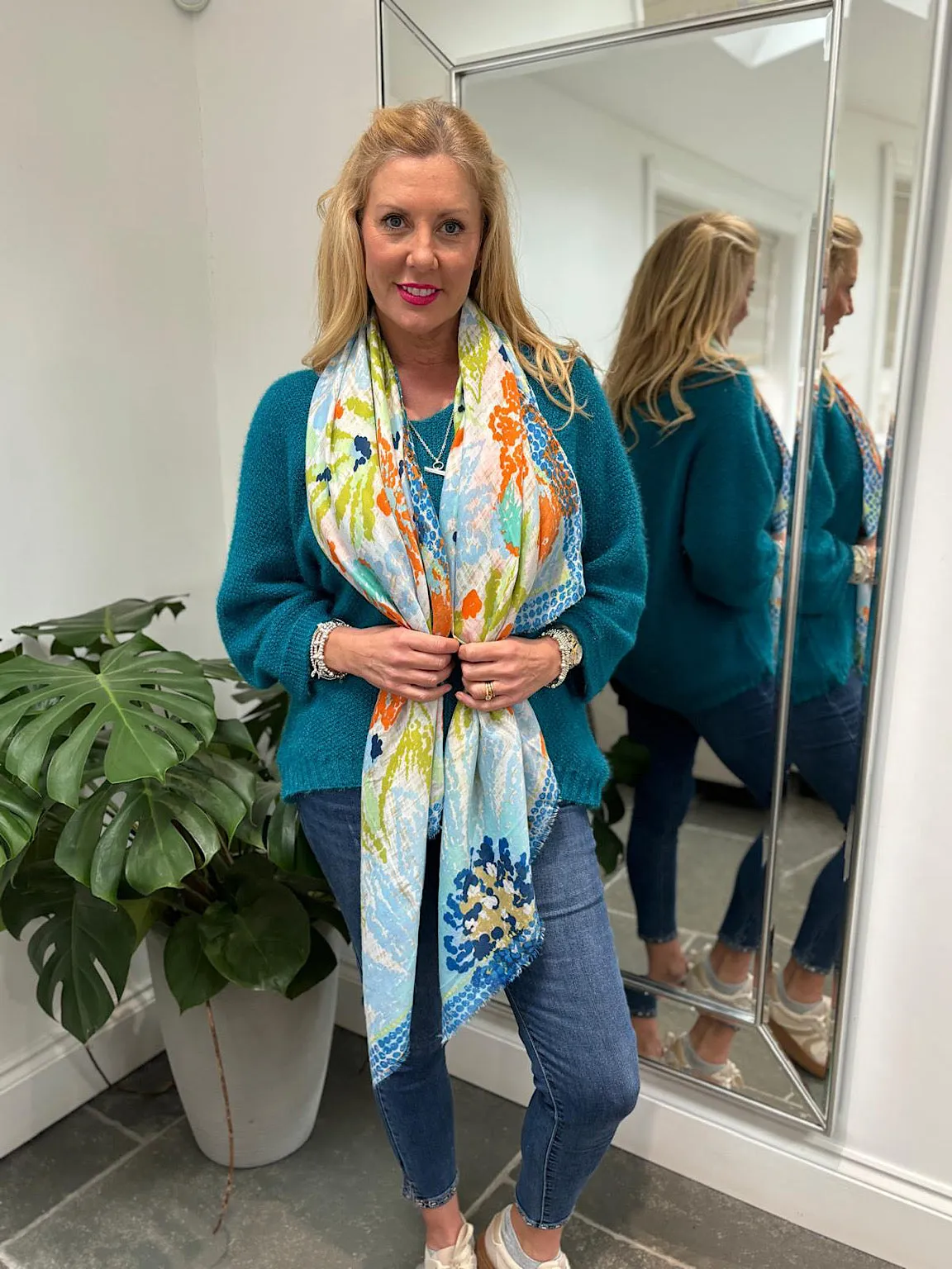 Blue Sketch Flower Scarf