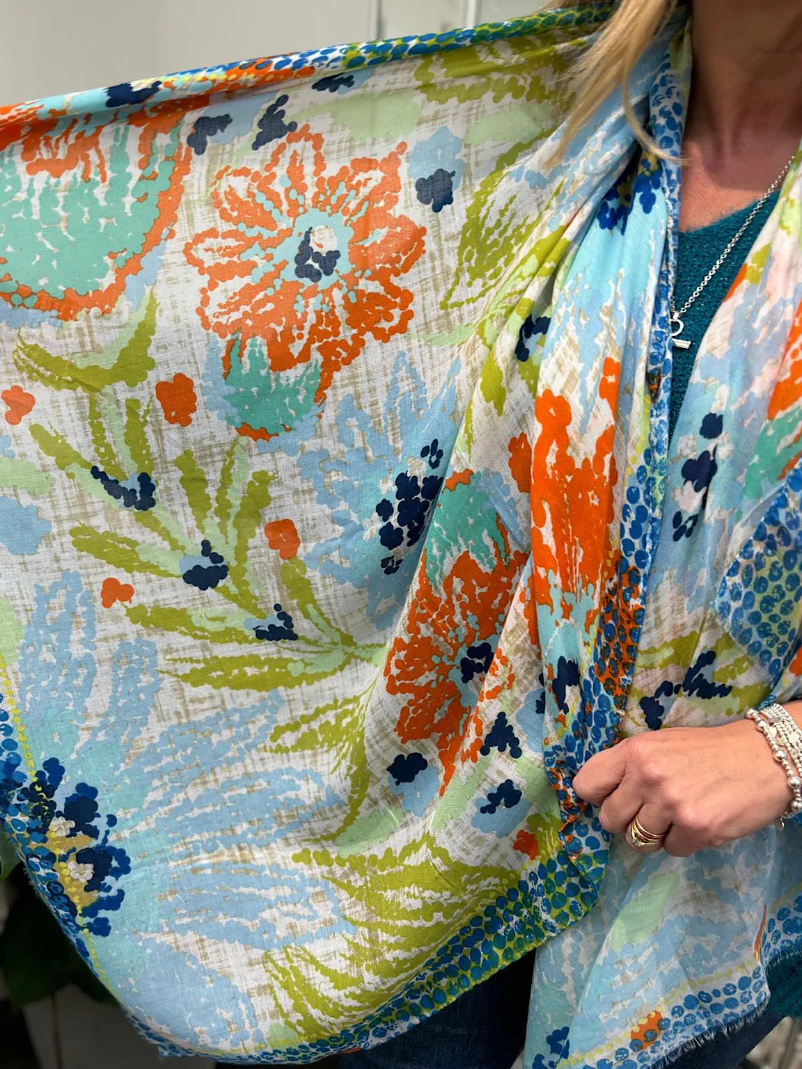 Blue Sketch Flower Scarf
