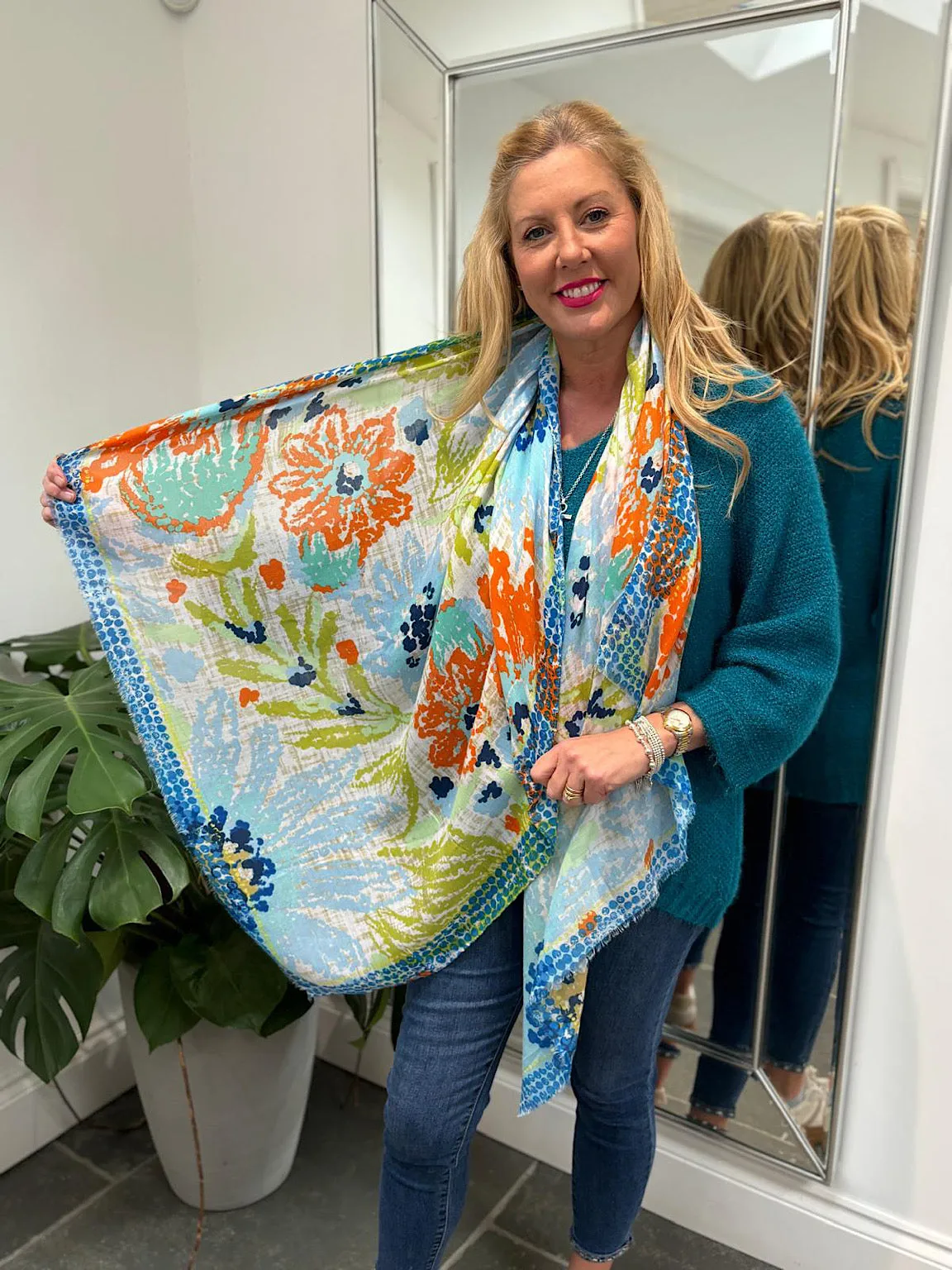Blue Sketch Flower Scarf