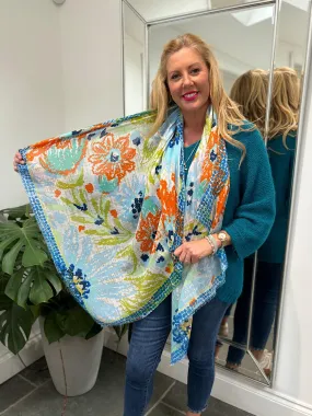 Blue Sketch Flower Scarf