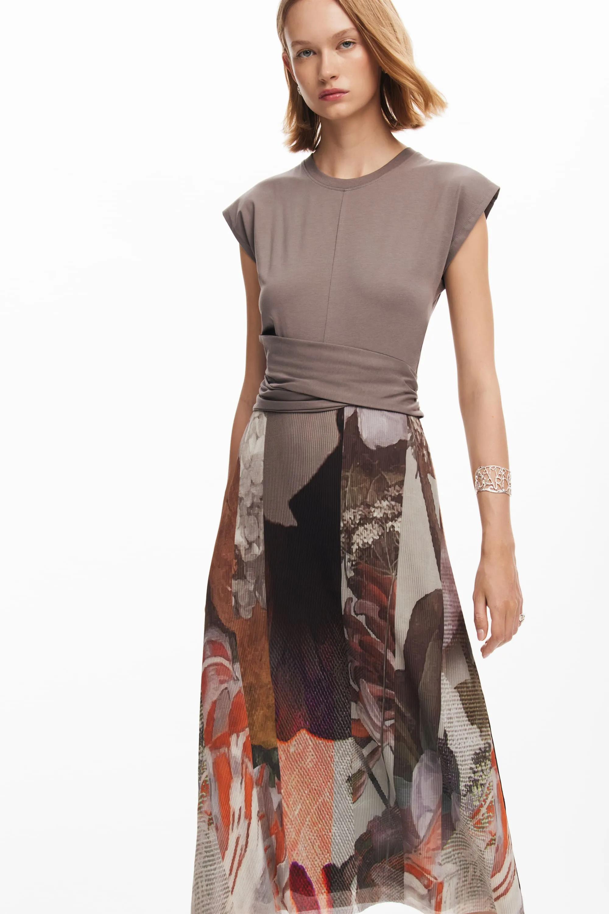 Desigual  Lola Jersey Top Mesh Bottom Midi Dress 24WWVK76