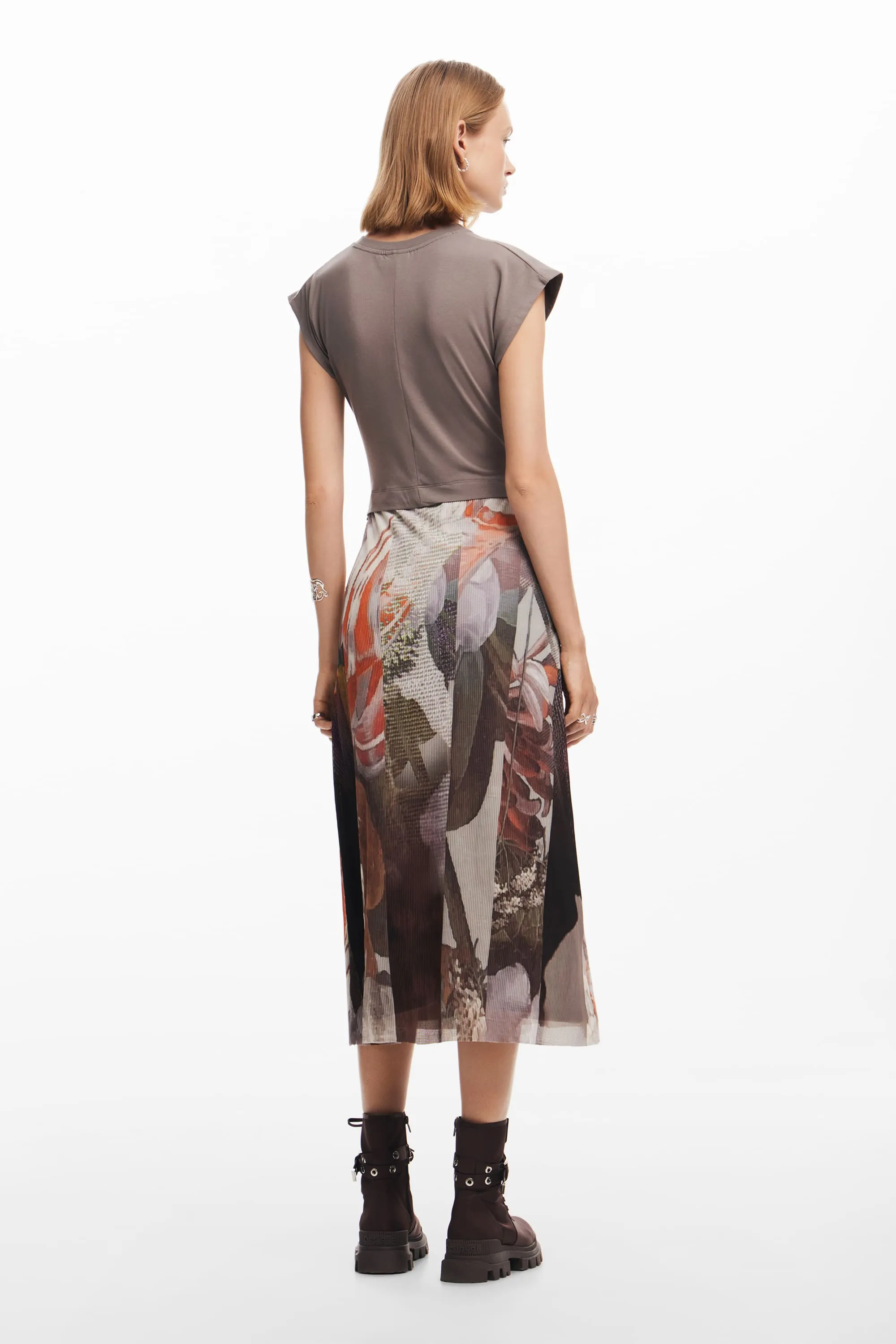 Desigual  Lola Jersey Top Mesh Bottom Midi Dress 24WWVK76