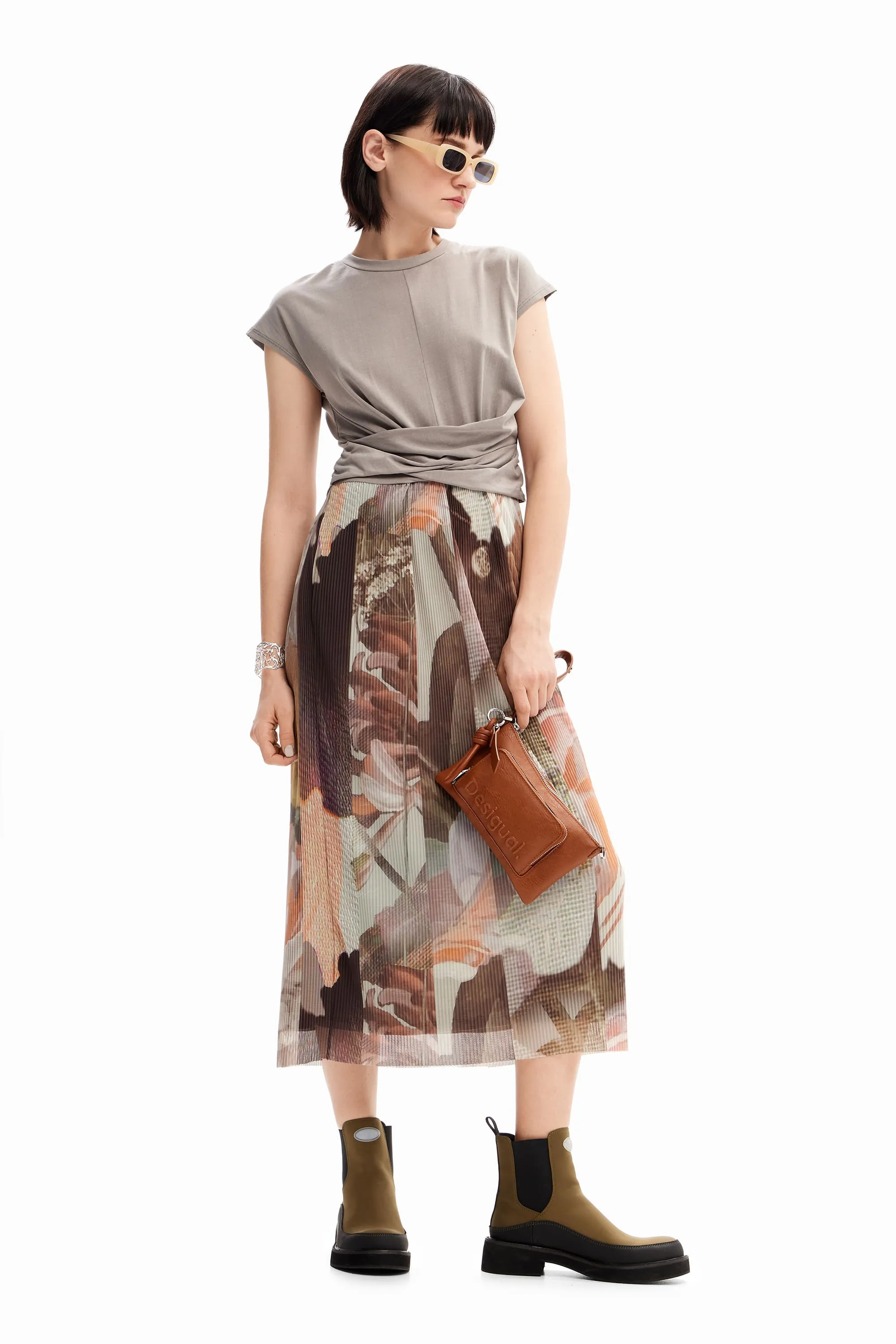 Desigual  Lola Jersey Top Mesh Bottom Midi Dress 24WWVK76