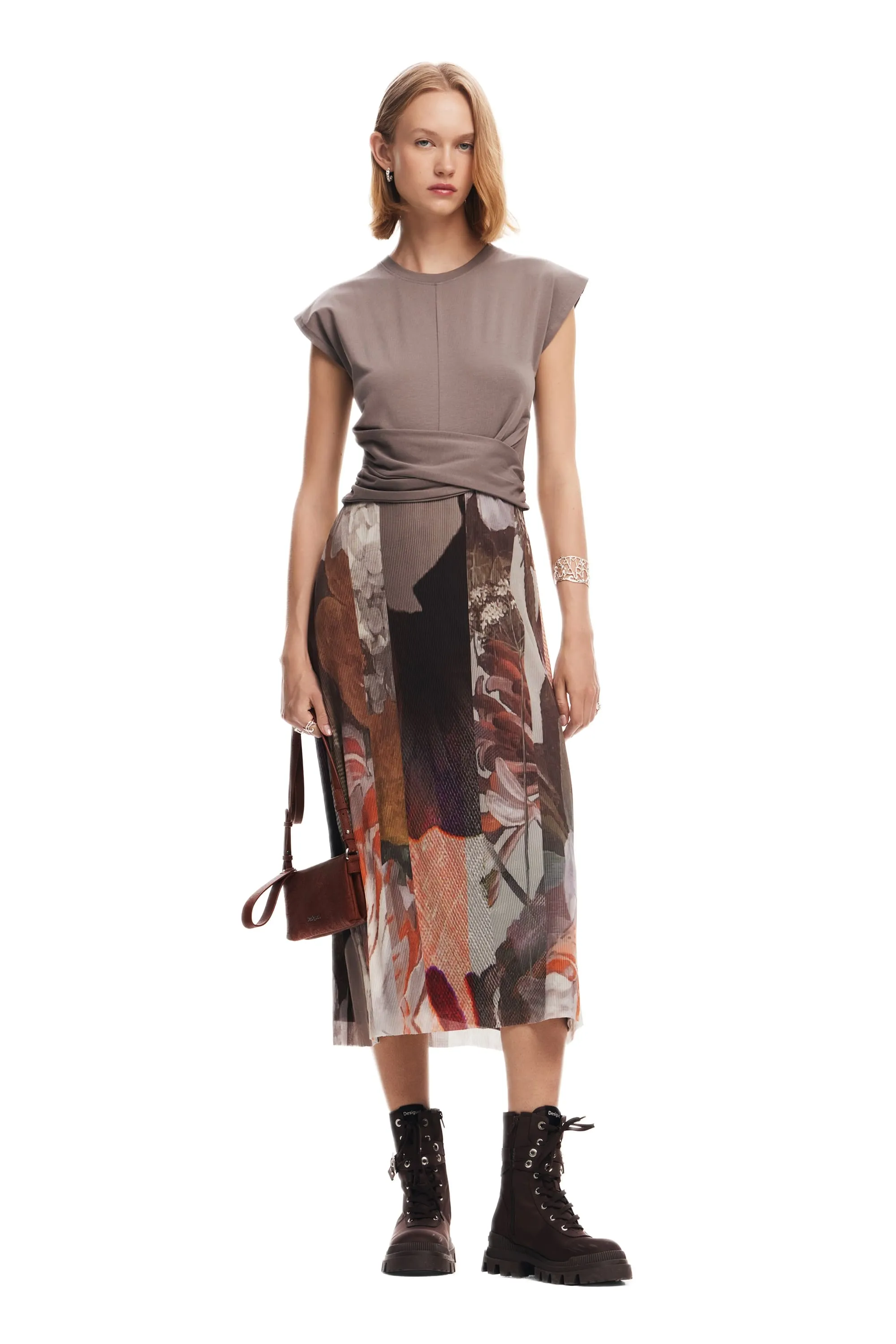 Desigual  Lola Jersey Top Mesh Bottom Midi Dress 24WWVK76