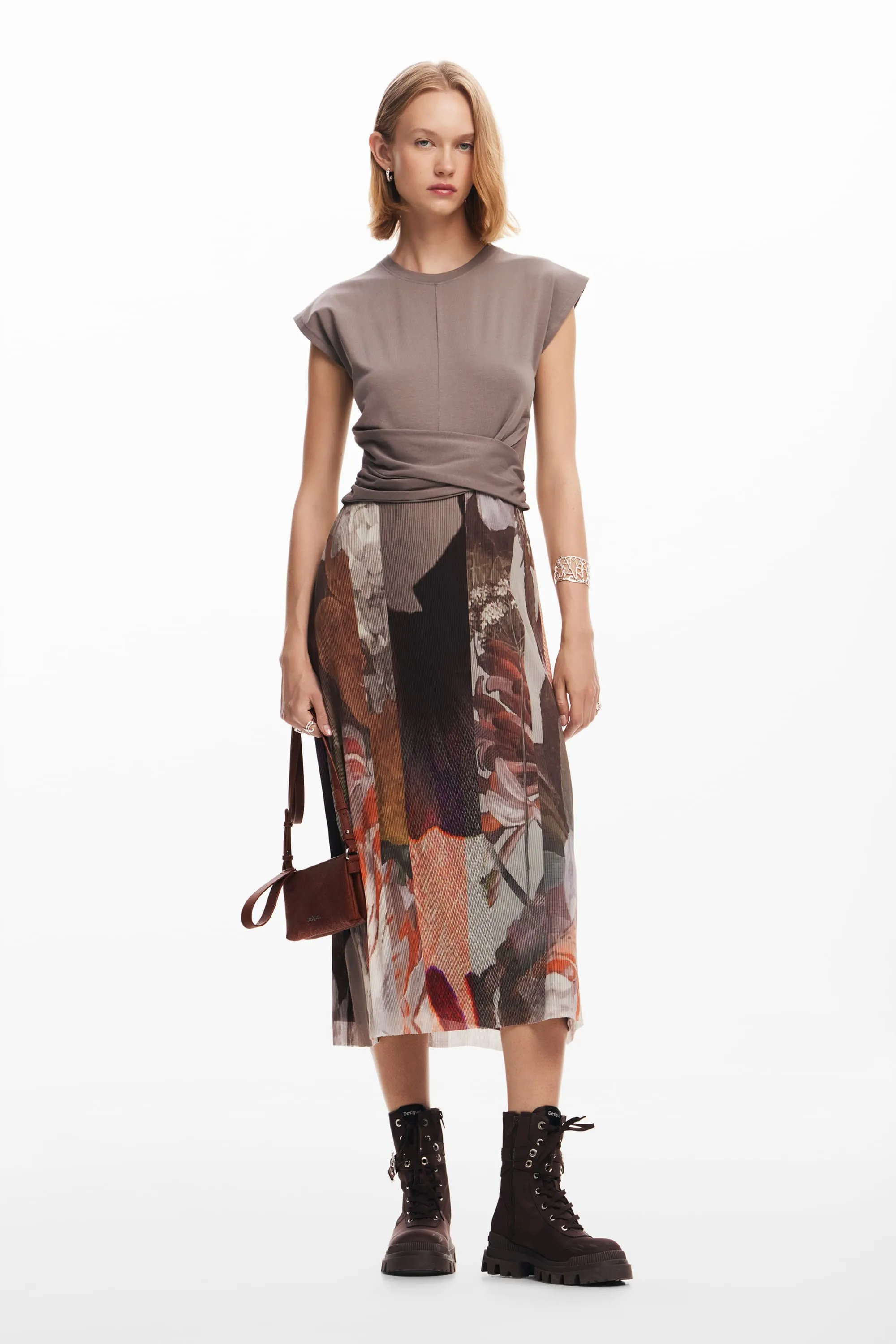 Desigual  Lola Jersey Top Mesh Bottom Midi Dress 24WWVK76