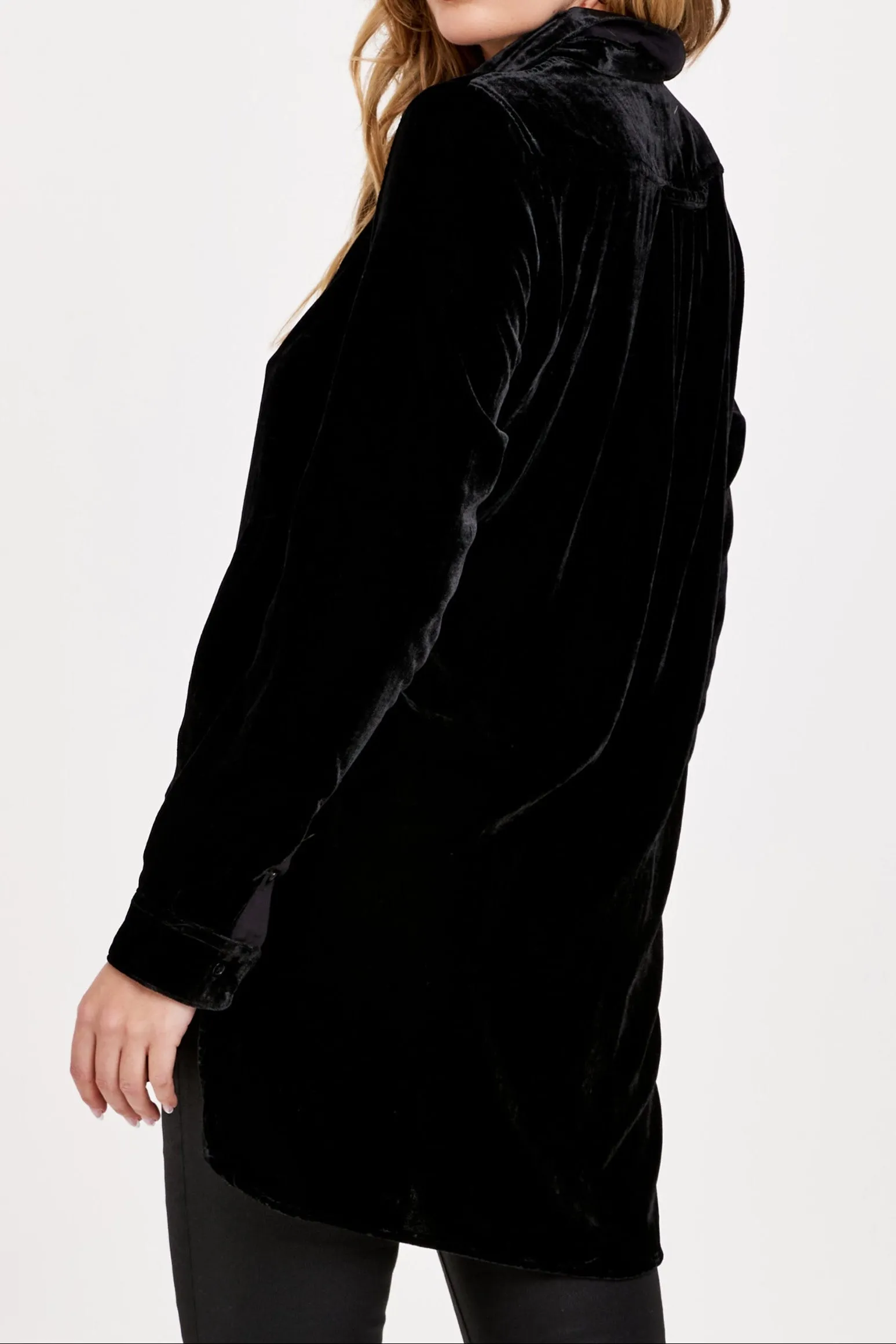 HAZEL BUTTON FRONT TUNIC SHIRT BLACK VELVET
