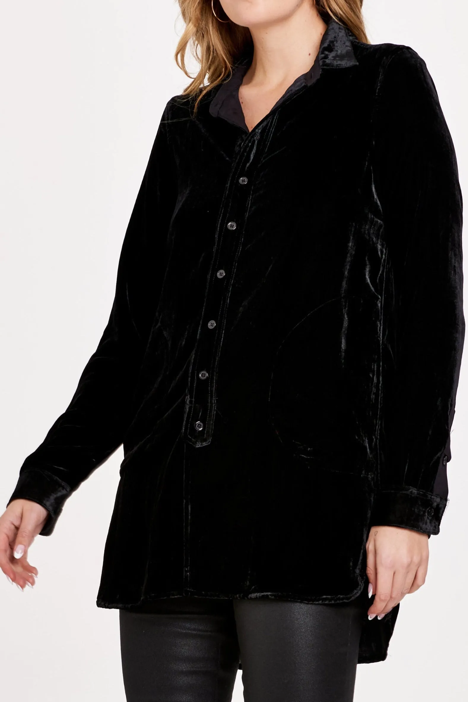 HAZEL BUTTON FRONT TUNIC SHIRT BLACK VELVET