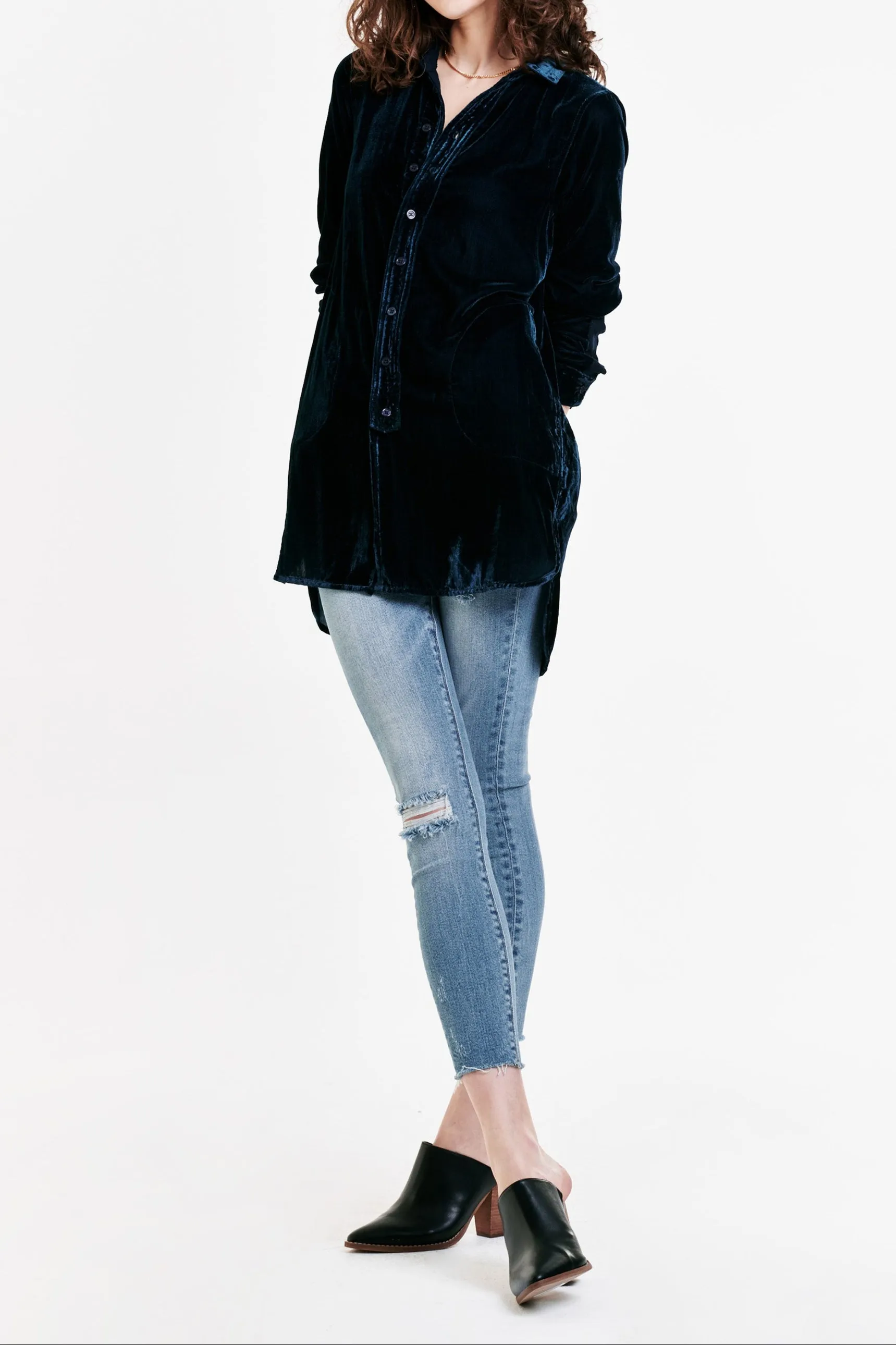 HAZEL BUTTON FRONT TUNIC SHIRT DEEP DIVE VELVET