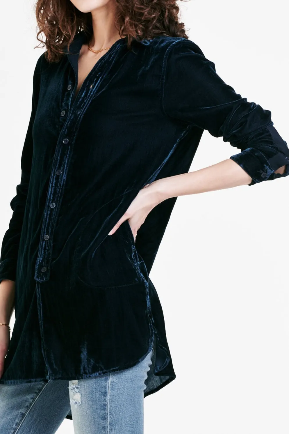 HAZEL BUTTON FRONT TUNIC SHIRT DEEP DIVE VELVET