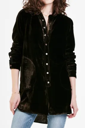 HAZEL BUTTON FRONT TUNIC SHIRT MULCH VELVET