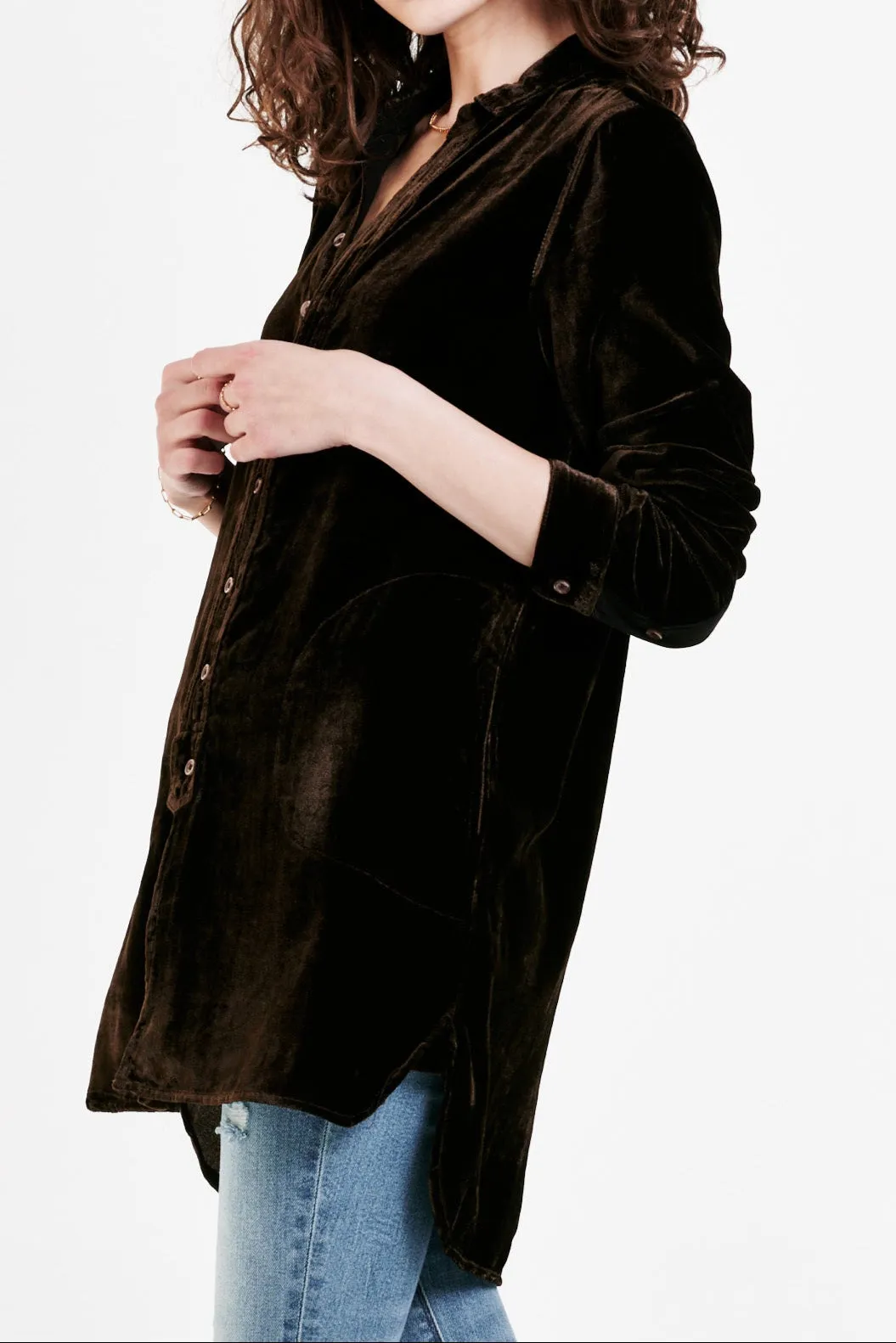 HAZEL BUTTON FRONT TUNIC SHIRT MULCH VELVET