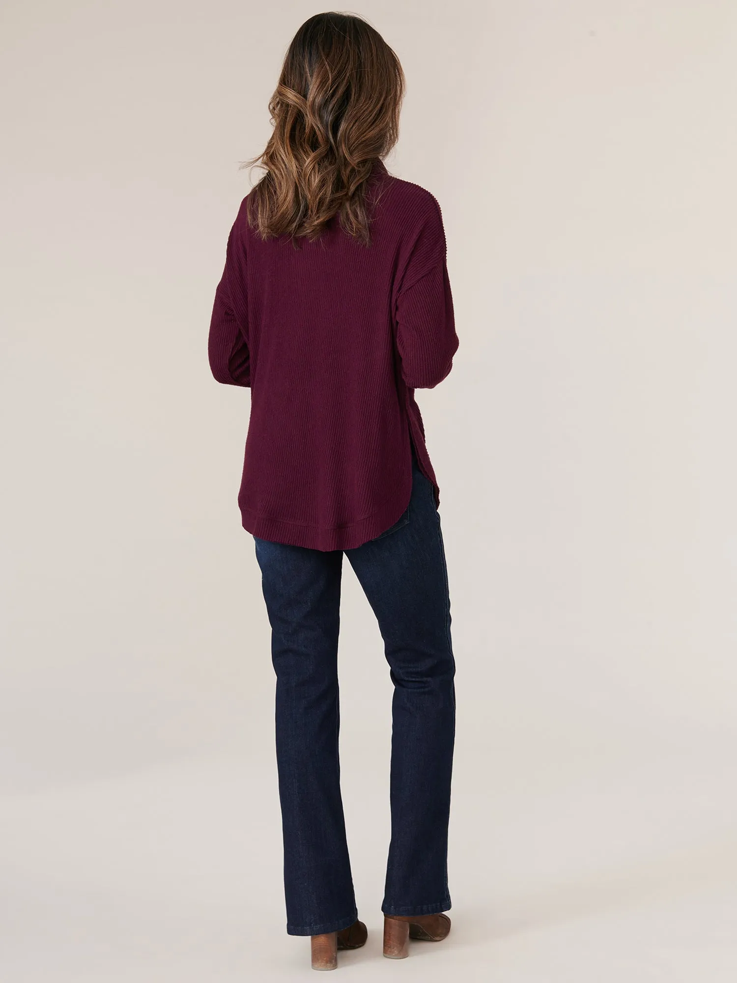 Long Sleeve Cowl Neck with Ties Mitered Front Knit Tunic