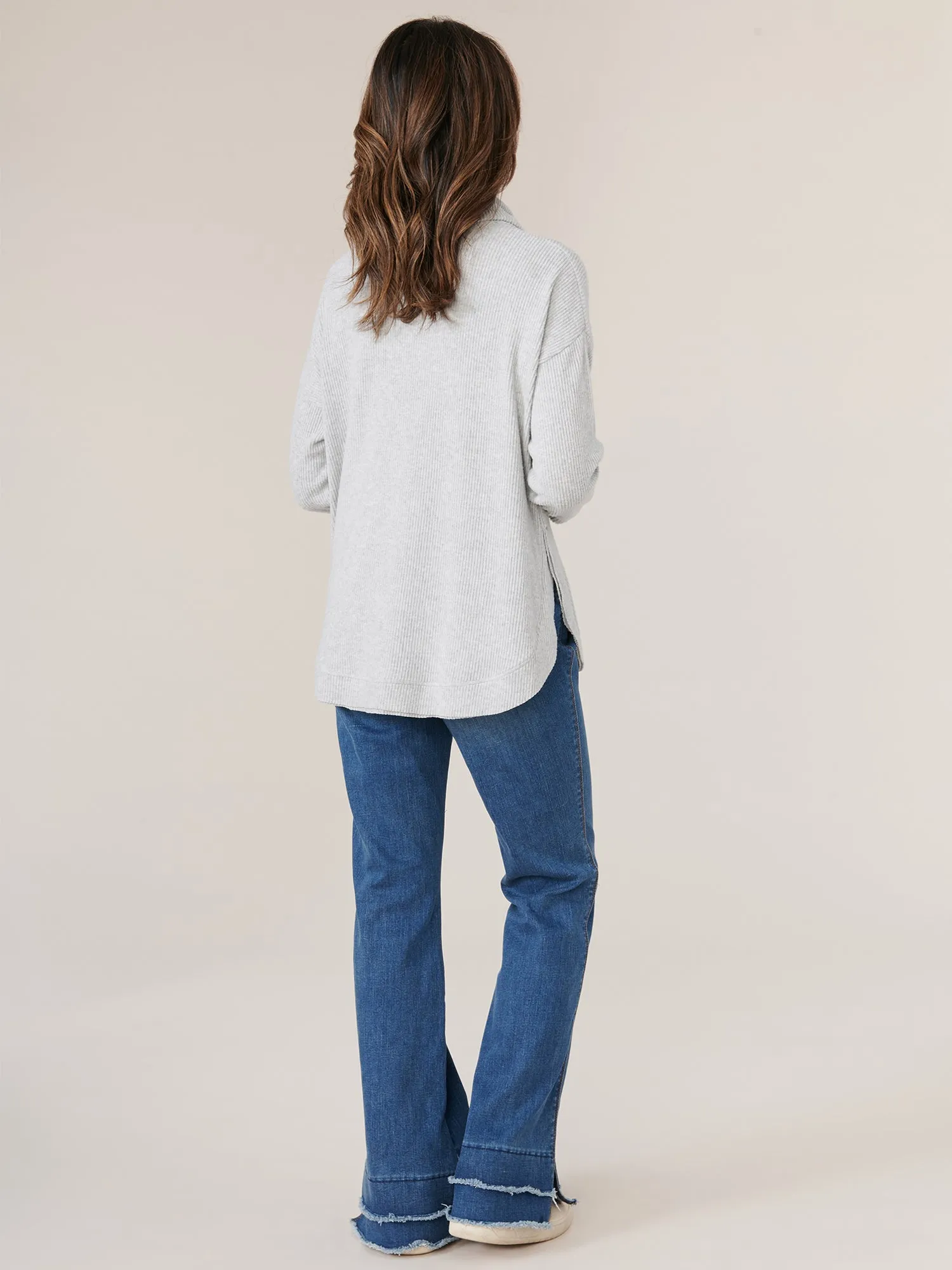 Long Sleeve Cowl Neck with Ties Mitered Front Knit Tunic