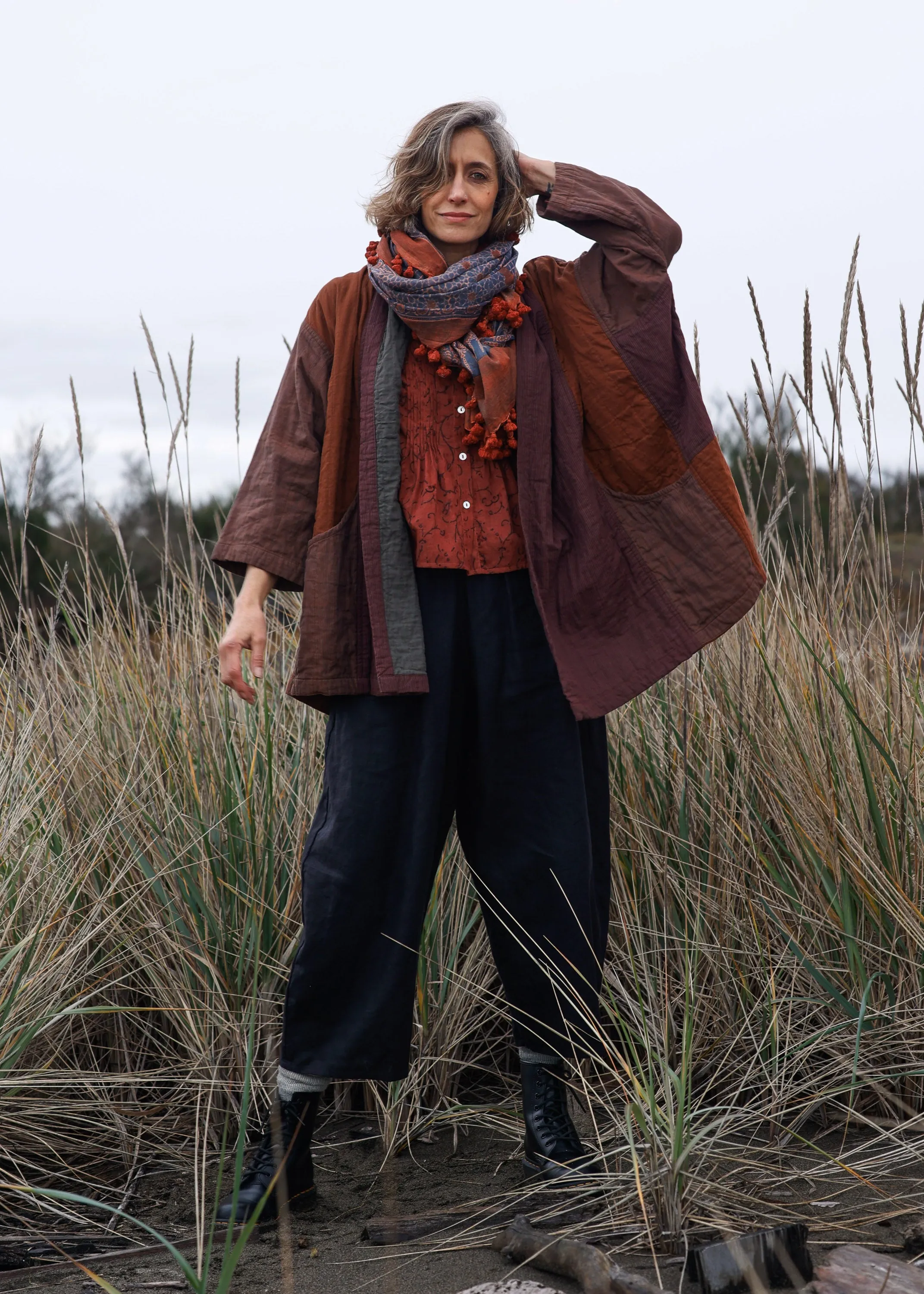 Quilted Botanical Coat - Handwoven Cotton - Autumn