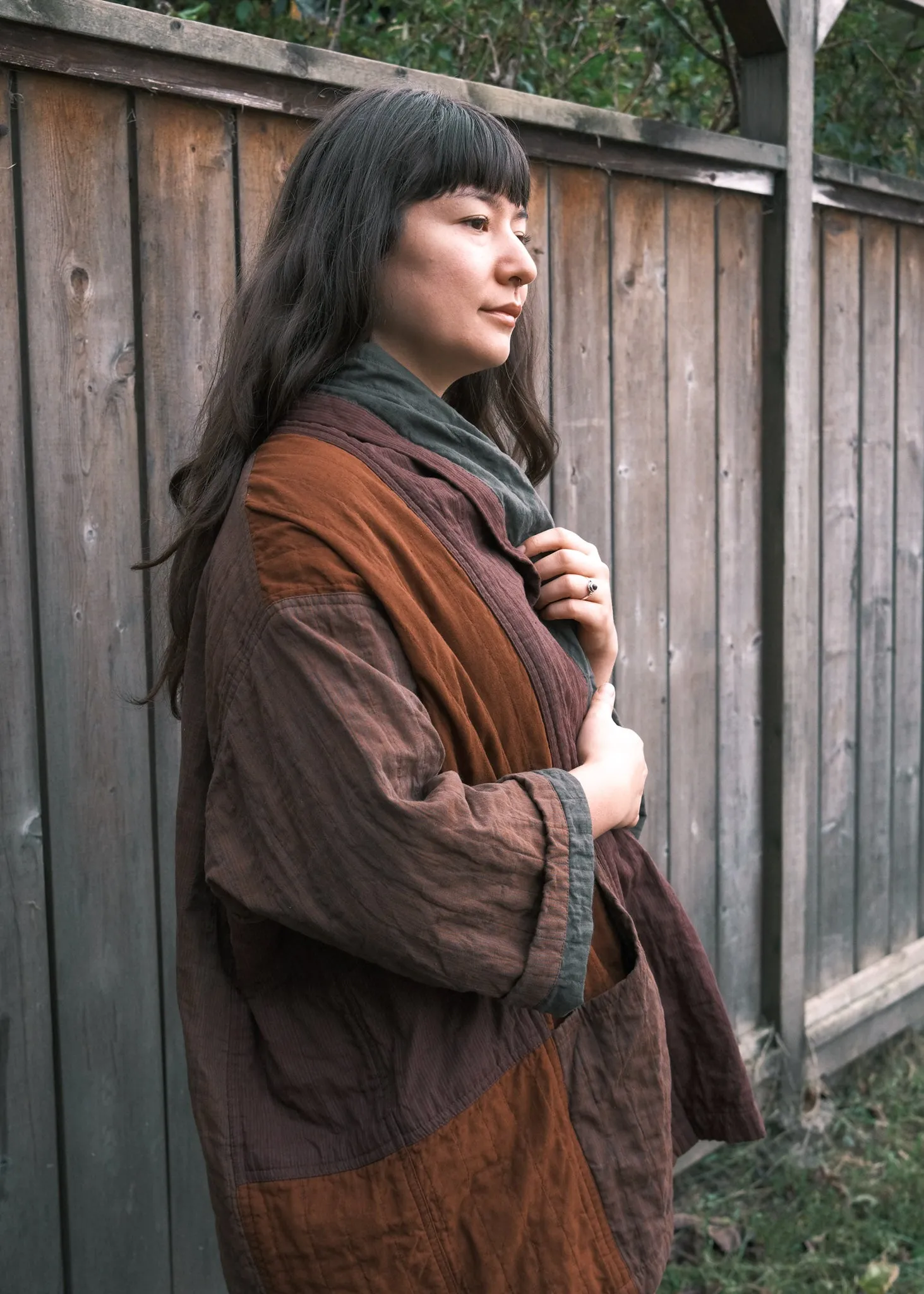 Quilted Botanical Coat - Handwoven Cotton - Autumn