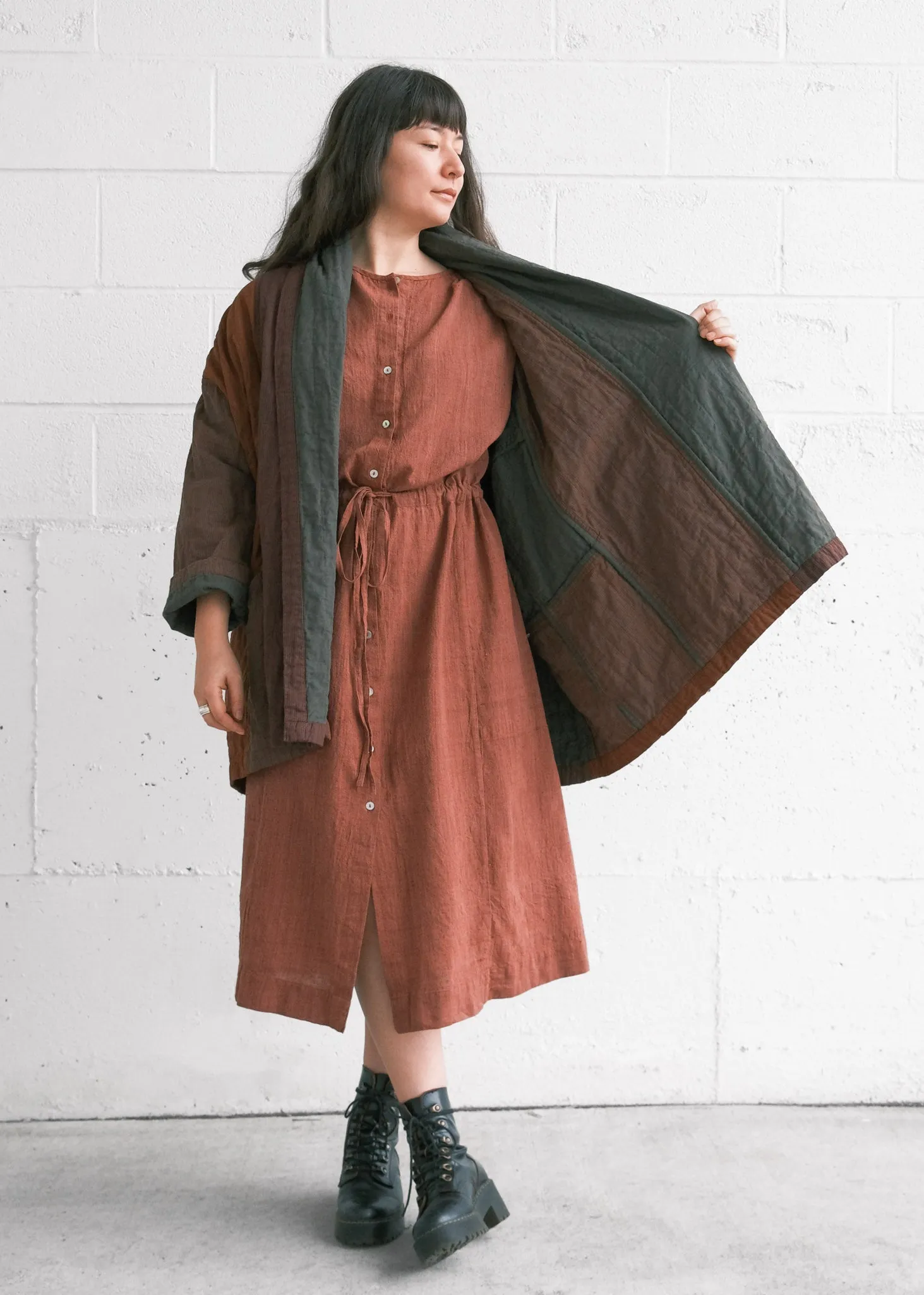Quilted Botanical Coat - Handwoven Cotton - Autumn