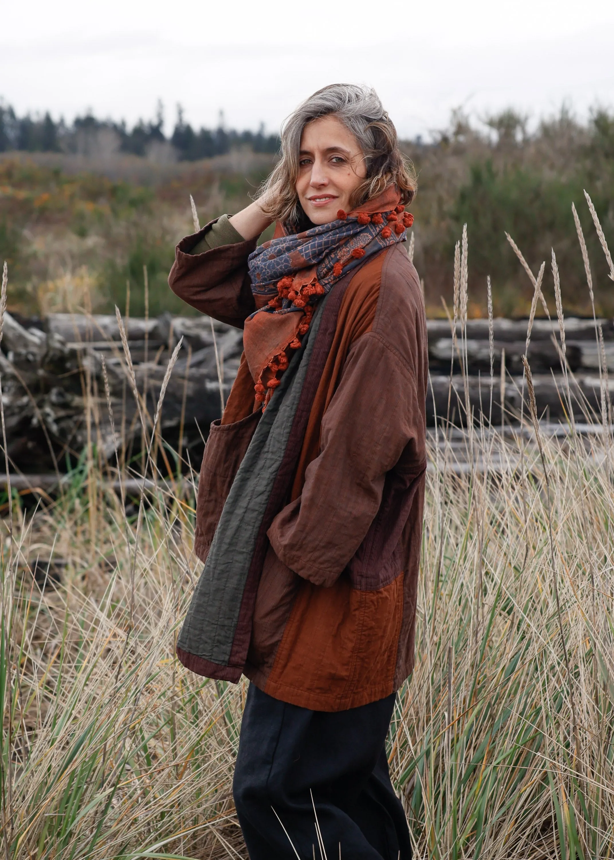 Quilted Botanical Coat - Handwoven Cotton - Autumn