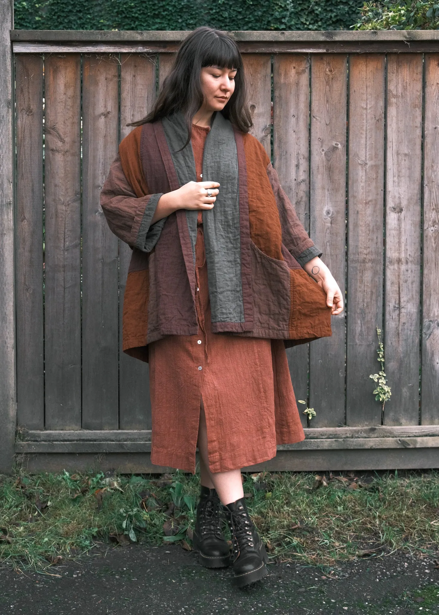 Quilted Botanical Coat - Handwoven Cotton - Autumn