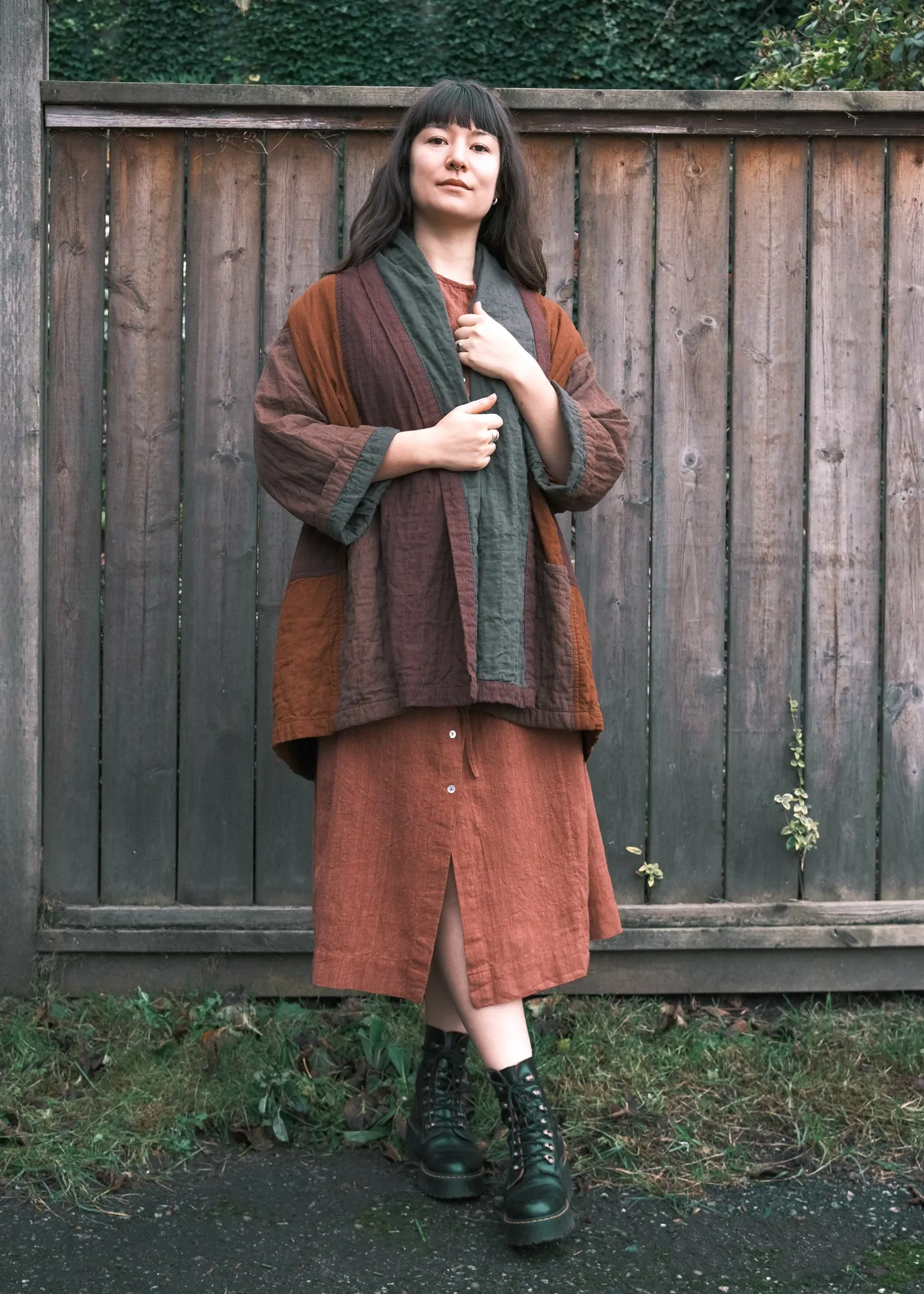 Quilted Botanical Coat - Handwoven Cotton - Autumn