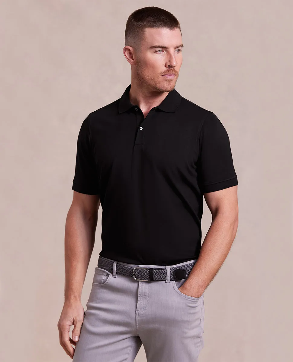 The Holden - Sand Washed Double Knit SS Polo - Black