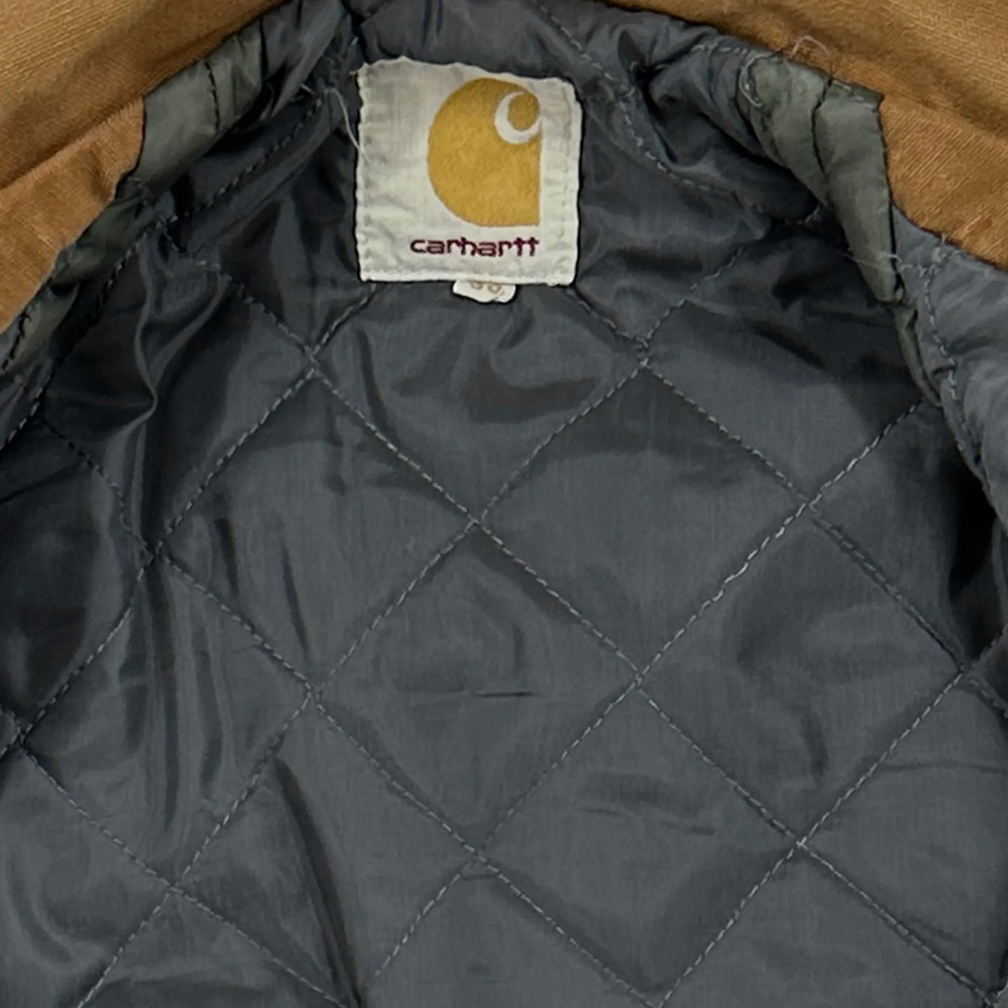 Vintage 1960s Carhartt 6QC Quilted Nylon Lined Coat - Brown Duck - Size 36